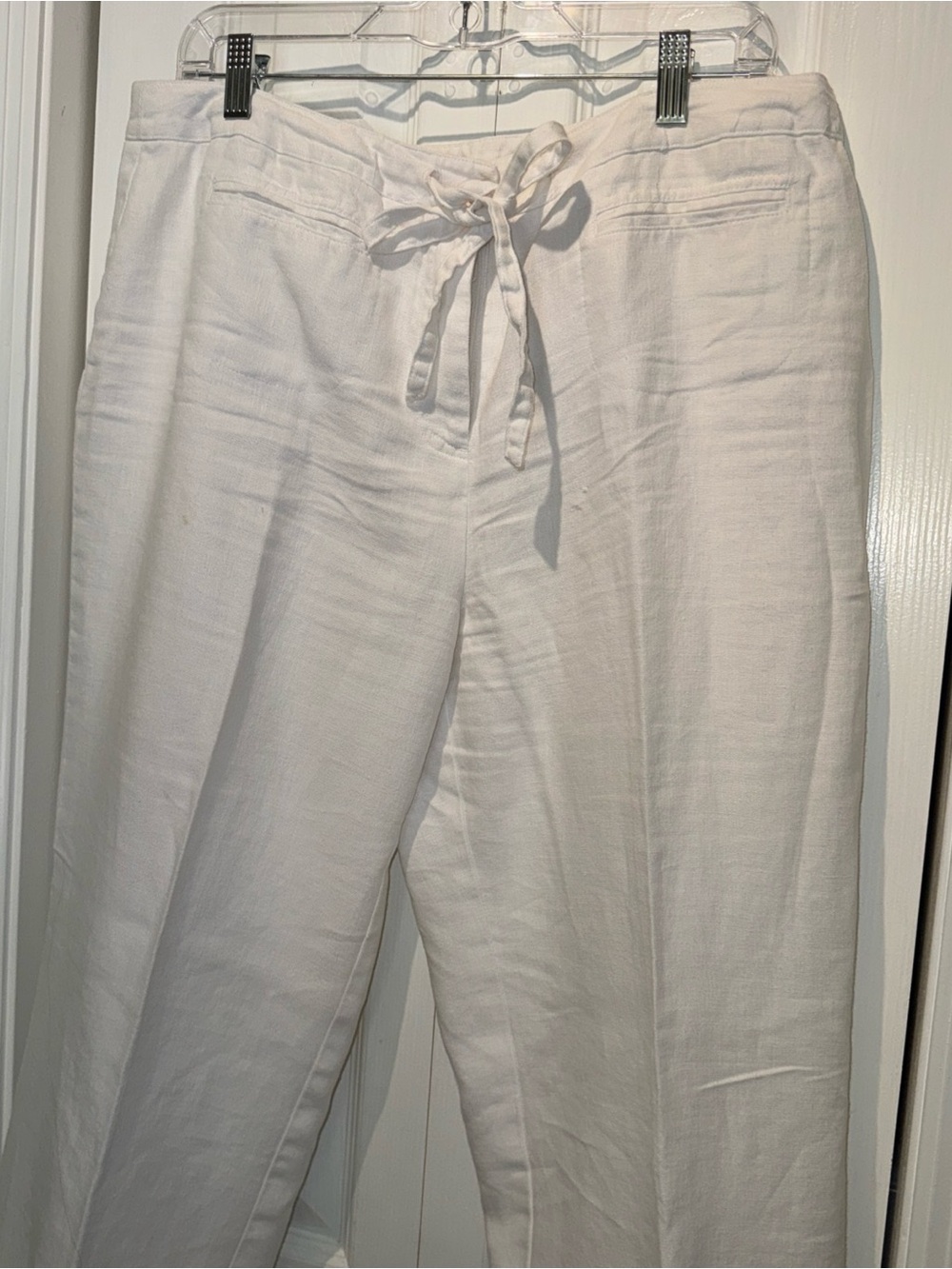 Charter Club White Straight-Leg Linen Drawstring Pants